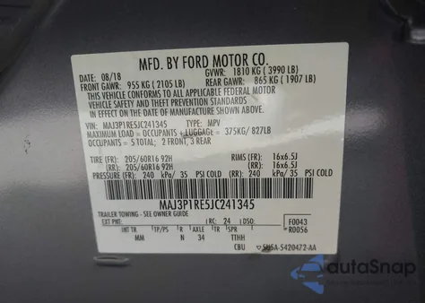 2018 Ford Ecosport S из США, поврежденный, VIN MAJ3P1RE5JC241345